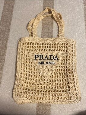Prada Beige Crochet Tote Bag